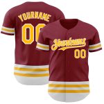 Personalized Baseball Jersey in Crimson Gold-White Line Design for Custom Team Apparel Personalized Crimson Gold-White Line