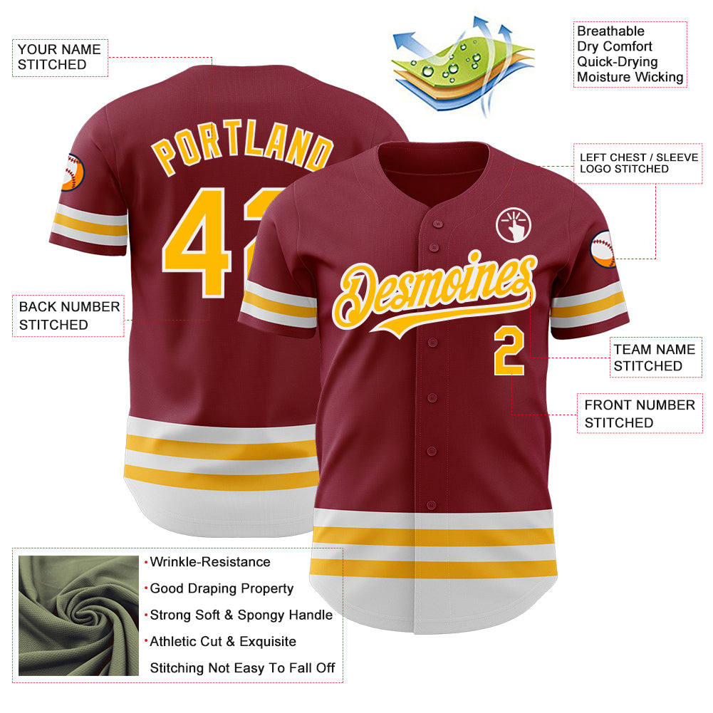 Personalized Baseball Jersey in Crimson Gold-White Line Design for Custom Team Apparel Personalized Crimson Gold-White Line - Image 3
