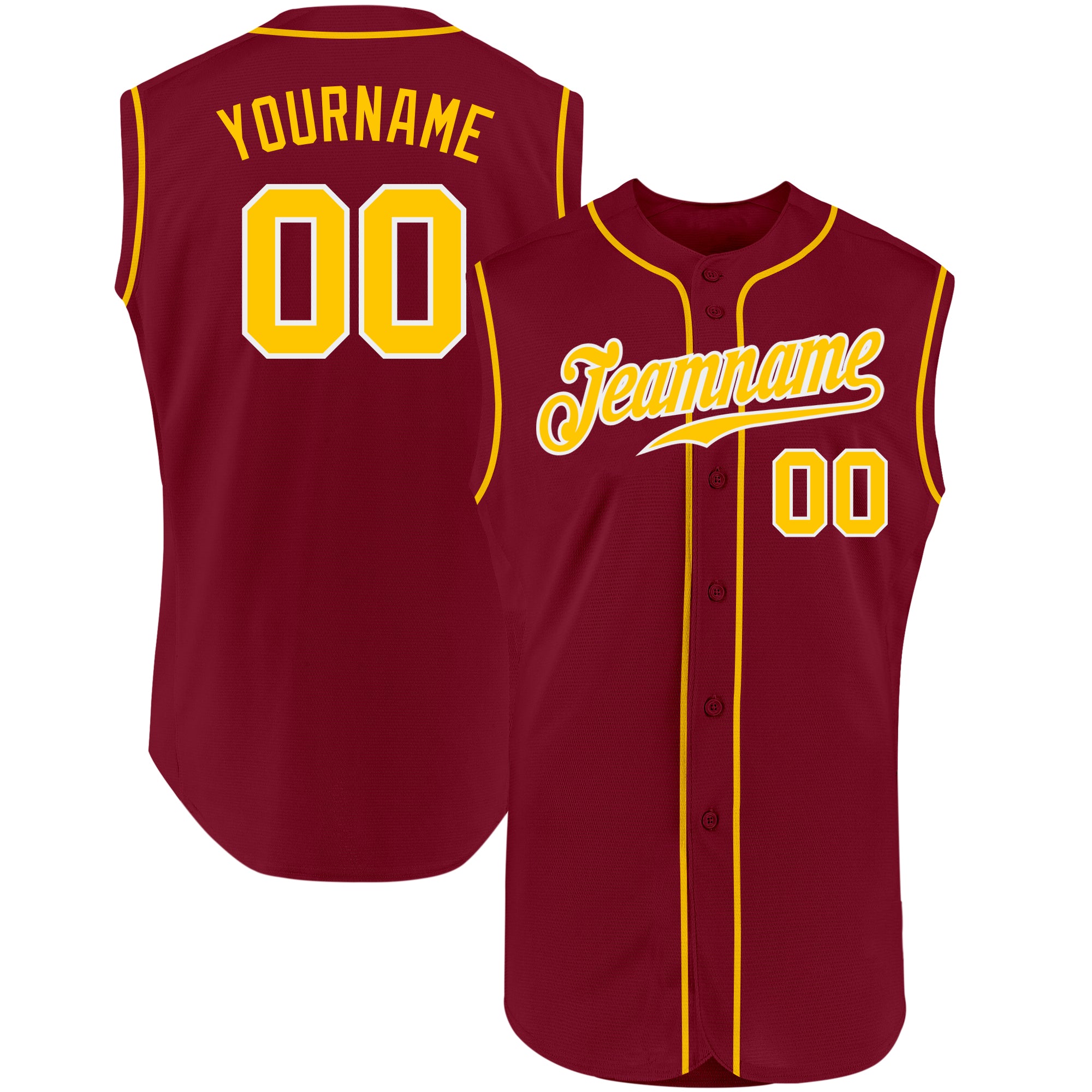 Personalized Baseball Jersey in Crimson Gold and White - Sleeveless Design Personalized Crimson Gold-White Sleeveless Baseball