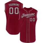 Custom Name and Number Personalized Authentic Sleeveless Baseball Jersey - Crimson Gray-Black Team Jersey Personalized Crimson