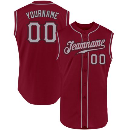 Custom Name and Number Personalized Authentic Sleeveless Baseball Jersey - Crimson Gray-Black Team Jersey Personalized Crimson