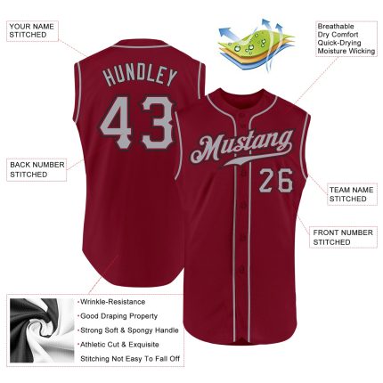 Custom Name and Number Personalized Authentic Sleeveless Baseball Jersey - Crimson Gray-Black Team Jersey Personalized Crimson