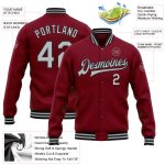 Personalized Crimson Gray Black Bomber Varsity Letterman Jacket Full-Snap Personalized Crimson Gray-Black Bomber Full-Snap