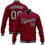 Custom Name and Number Varsity Letterman Jacket - Personalized Crimson Gray-Black Bomber Style Personalized Crimson Gray-Black