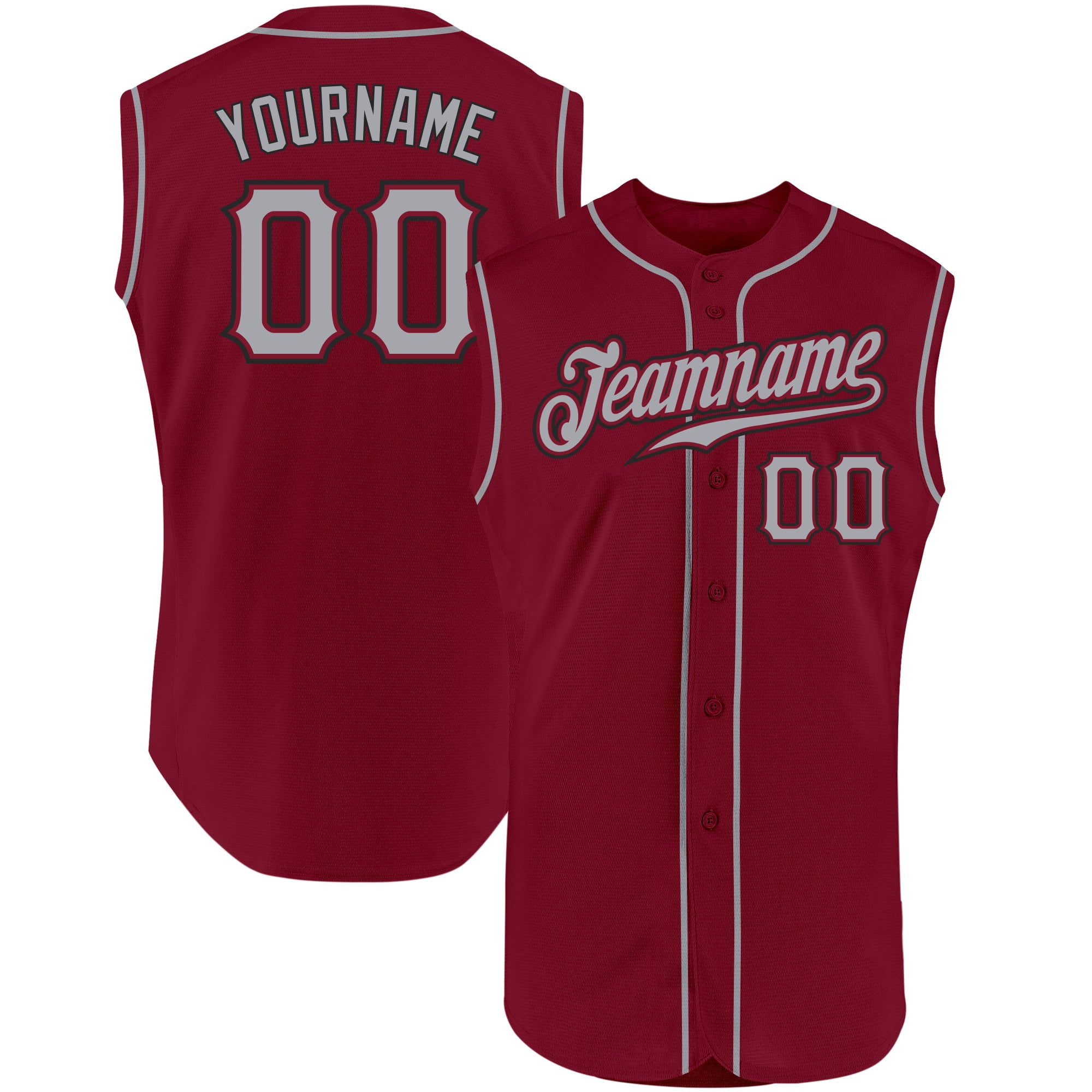 Personalized Baseball Jersey - Crimson Gray-Black Sleeveless Design Personalized Crimson Gray-Black Sleeveless Baseball Jersey