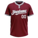 Personalized Unisex Softball Jersey in Crimson Gray Pinstripe - Two-Button Style Personalized Crimson Gray Pinstripe White