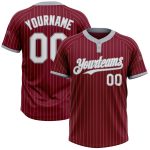 Personalized Unisex Softball Jersey in Crimson Gray Pinstripe - Two-Button Style Personalized Crimson Gray Pinstripe White