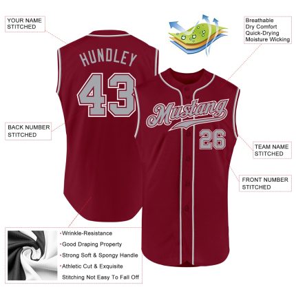 Custom Name and Number Personalized Baseball Jersey - Authentic Crimson Gray-White Sleeveless Team Apparel Personalized Crimson