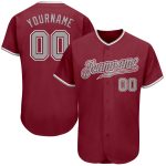 Personalized Baseball Jersey in Crimson Gray-White Color for Men and Women Personalized Crimson Gray-White Baseball Jersey