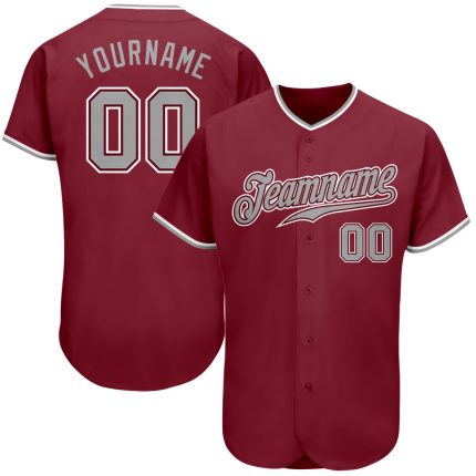 Personalized Baseball Jersey in Crimson Gray-White Color for Men and Women Personalized Crimson Gray-White Baseball Jersey