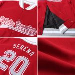 Personalized Varsity Letterman Jacket - Crimson Gray-White Full-Snap Bomber Personalized Crimson Gray-White Bomber Full-Snap
