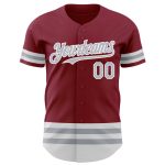 Personalized Crimson Gray-White Baseball Jersey for Custom Sports Apparel Personalized Crimson Gray-White Line Baseball Jersey