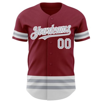 Personalized Crimson Gray-White Baseball Jersey for Custom Sports Apparel Personalized Crimson Gray-White Line Baseball Jersey