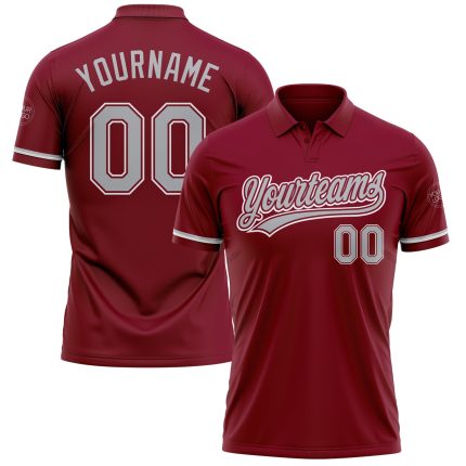 Personalized Performance Vapor Golf Polo Shirt in Crimson Gray-White Personalized Crimson Gray-White Performance Vapor Golf