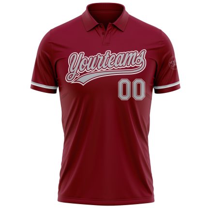 Personalized Performance Vapor Golf Polo Shirt in Crimson Gray-White Personalized Crimson Gray-White Performance Vapor Golf