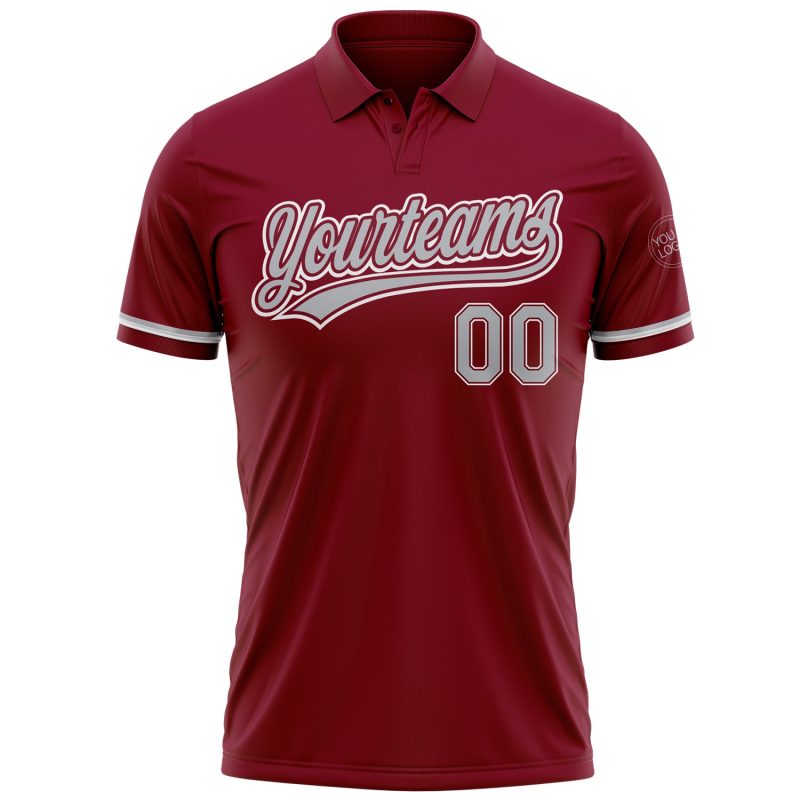 Personalized Performance Vapor Golf Polo Shirt in Crimson Gray-White Personalized Crimson Gray-White Performance Vapor Golf