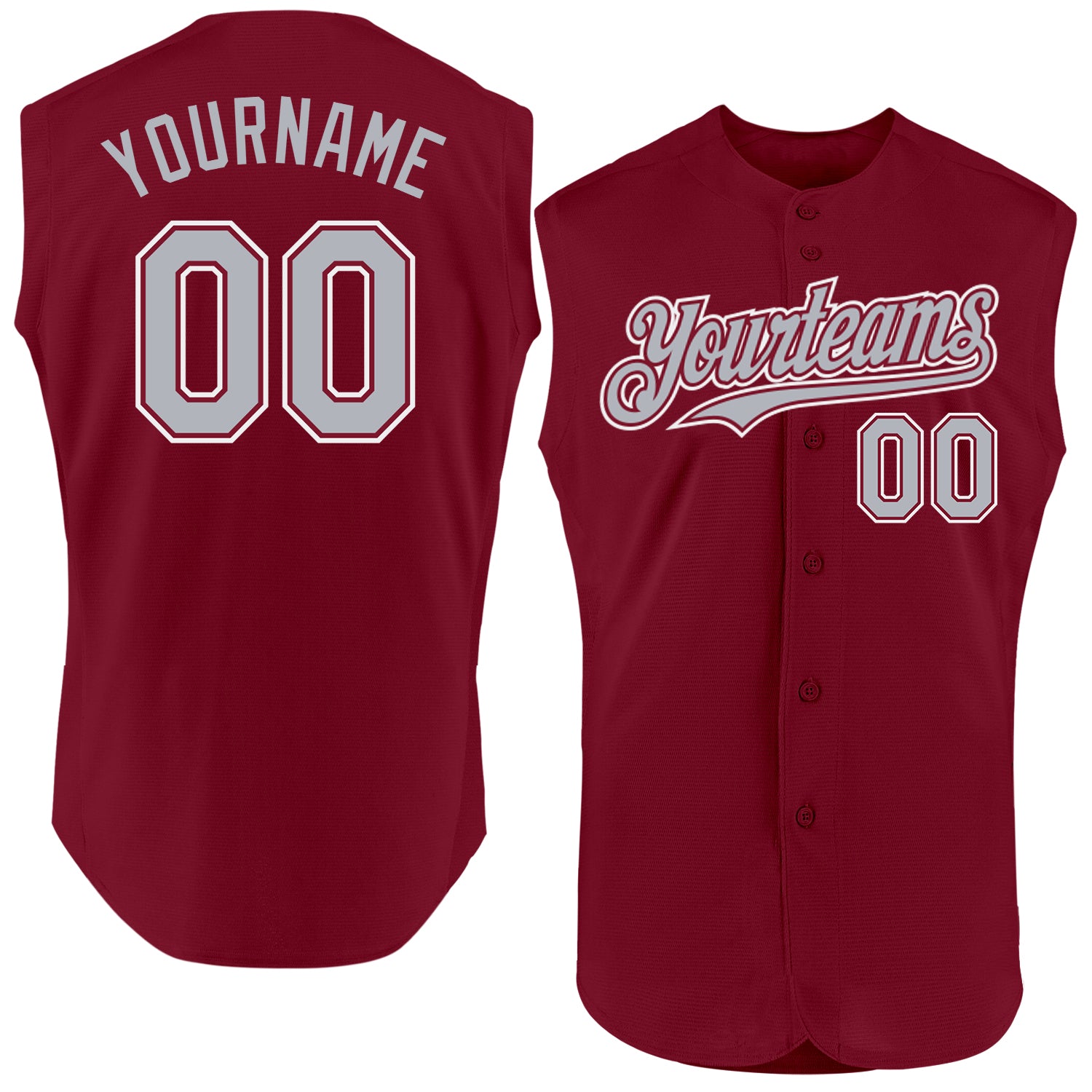 Personalized Baseball Jersey in Crimson Gray White - Sleeveless Design, Custom Name/Number Personalized Crimson Gray-White