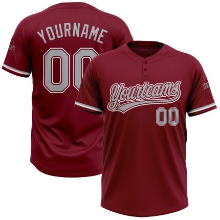 Personalized Unisex Softball Jersey - Crimson Gray-White Two-Button Design Personalized Crimson Gray-White Two-Button Unisex