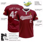 Personalized Unisex Softball Jersey - Crimson Gray-White Two-Button Design Personalized Crimson Gray-White Two-Button Unisex