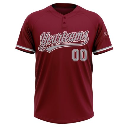 Personalized Unisex Softball Jersey - Crimson Gray-White Two-Button Design Personalized Crimson Gray-White Two-Button Unisex