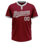Personalized Unisex Softball Jersey - Crimson Gray-White Two-Button Design Personalized Crimson Gray-White Two-Button Unisex