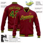 Personalized Crimson Green Gold Varsity Letterman Bomber Jacket Full-Snap Personalized Crimson Green-Gold Bomber Full-Snap