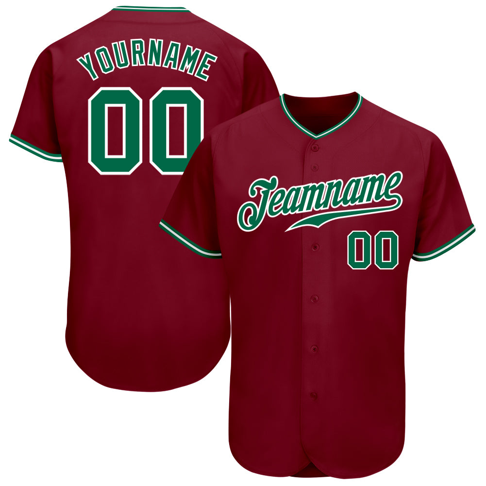 Personalized Baseball Jersey in Crimson, Kelly Green, and White Colors Personalized Crimson Kelly Green-White Baseball Jersey