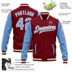 Personalized Two Tone Bomber Varsity Jacket in Crimson Light Blue Cream - Full-Snap Letterman Style Personalized Crimson