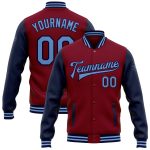 Personalized Bomber Jacket for Men in Crimson and Light Blue Navy - Full Snap Varsity Letterman Two Tone Design Personalized