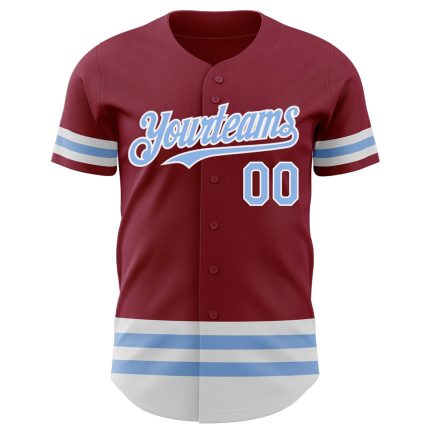Custom Baseball Jersey with Personalized Name and Number - Crimson Light Blue-White Line Design Personalized Crimson Light