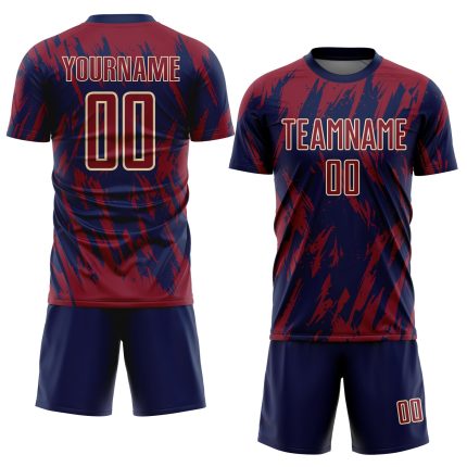 Custom Name Number Soccer Jersey - Personalized Crimson Navy-City Cream Sublimation Uniform for Team Personalized Crimson