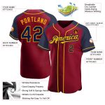 Custom Name and Number Baseball Jersey - Personalized Crimson Navy-Gold Authentic Raglan Sleeves Personalized Crimson Navy-Gold