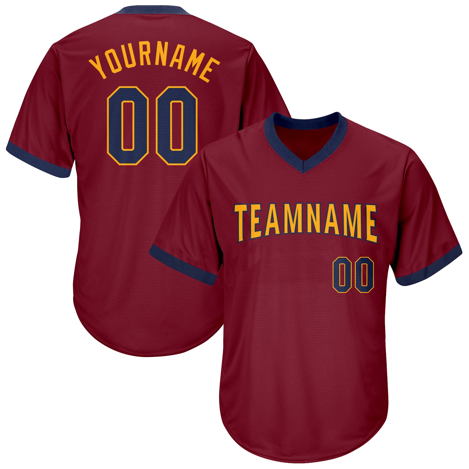 Custom Name Number Baseball Jersey Shirt - Personalized Crimson Navy Gold Authentic Throwback Rib-Knit Personalized Crimson