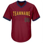 Custom Name Number Baseball Jersey Shirt - Personalized Crimson Navy Gold Authentic Throwback Rib-Knit Personalized Crimson
