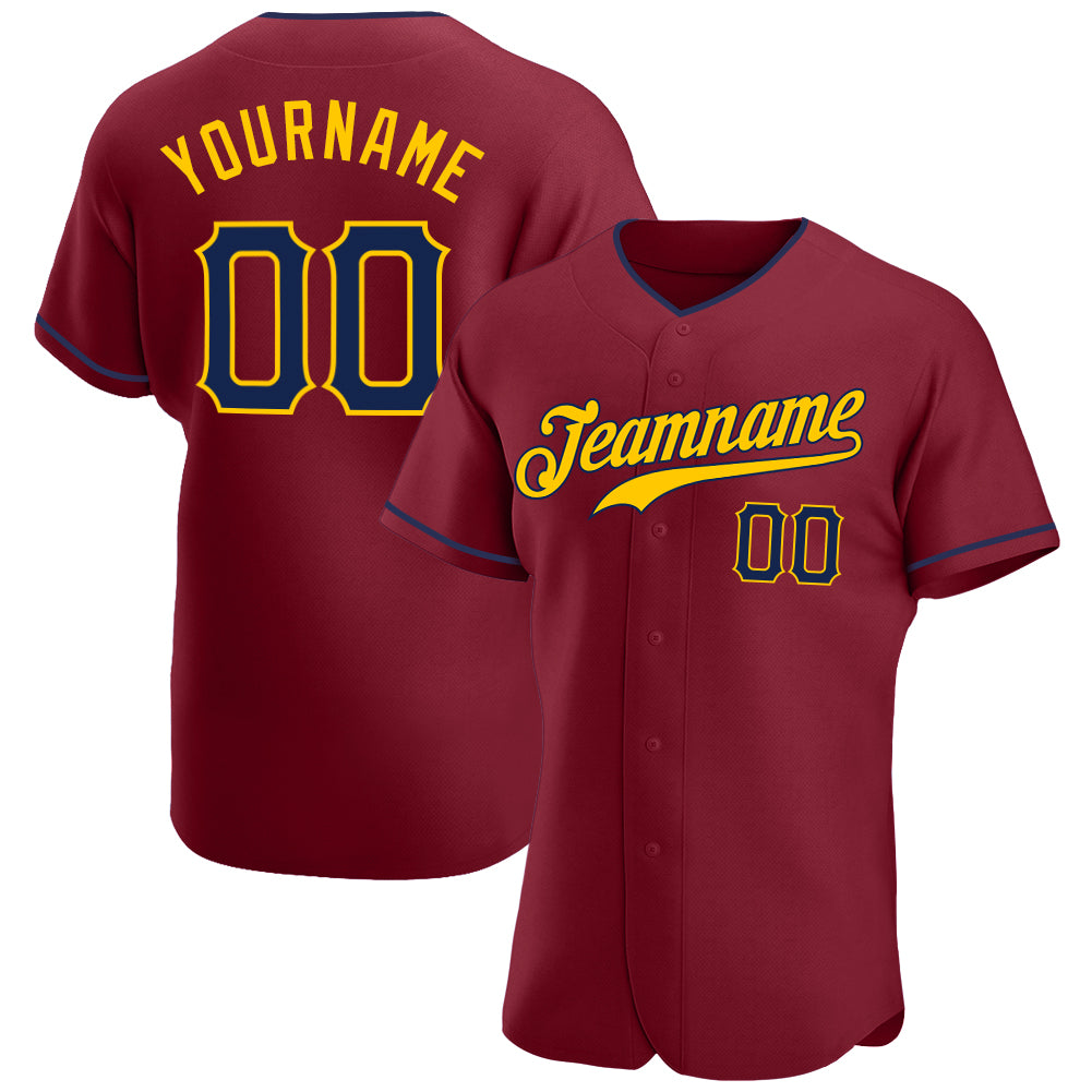 Personalized Baseball Jersey in Crimson Navy-Gold - Custom Team Shirt Personalized Crimson Navy-Gold Baseball Jersey