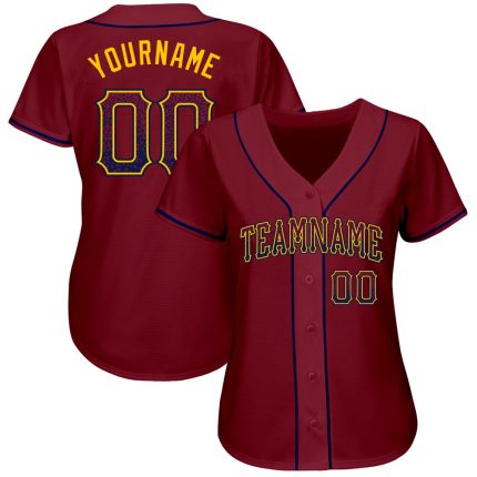 Personalized Crimson Navy Gold Baseball Jersey - Trendy Drift Fashion Jersey Personalized Crimson Navy-Gold Drift Fashion