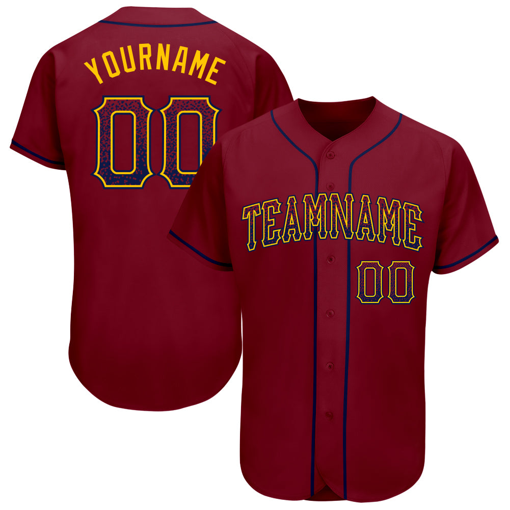 Personalized Crimson Navy Gold Baseball Jersey - Trendy Drift Fashion Jersey Personalized Crimson Navy-Gold Drift Fashion