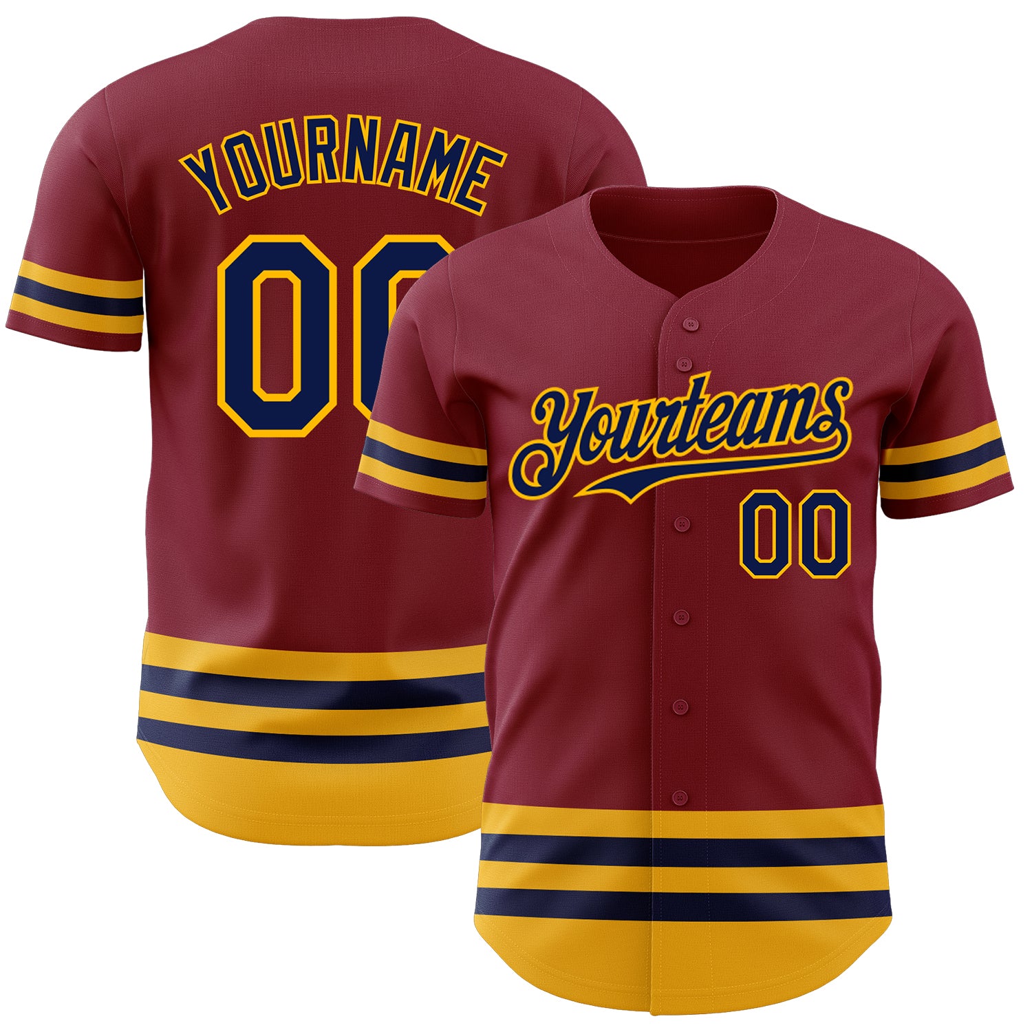 Custom Name Number Baseball Jersey - Personalized Crimson Navy Gold Line Authentic Team Gear Personalized Crimson Navy-Gold