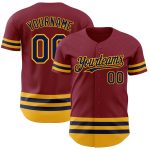 Personalized Baseball Jersey in Crimson Navy-Gold Line Design - Custom Team Apparel Personalized Crimson Navy-Gold Line Baseball