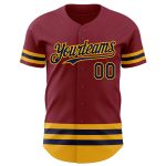 Personalized Baseball Jersey in Crimson Navy-Gold Line Design - Custom Team Apparel Personalized Crimson Navy-Gold Line Baseball