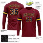 Personalized Long Sleeve Performance T-Shirt in Crimson Navy-Gold Personalized Crimson Navy-Gold Long Sleeve Performance