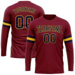 Personalized Team Custom Name and Number Long Sleeve Performance T-Shirt in Crimson Navy-Gold Personalized Crimson Navy-Gold