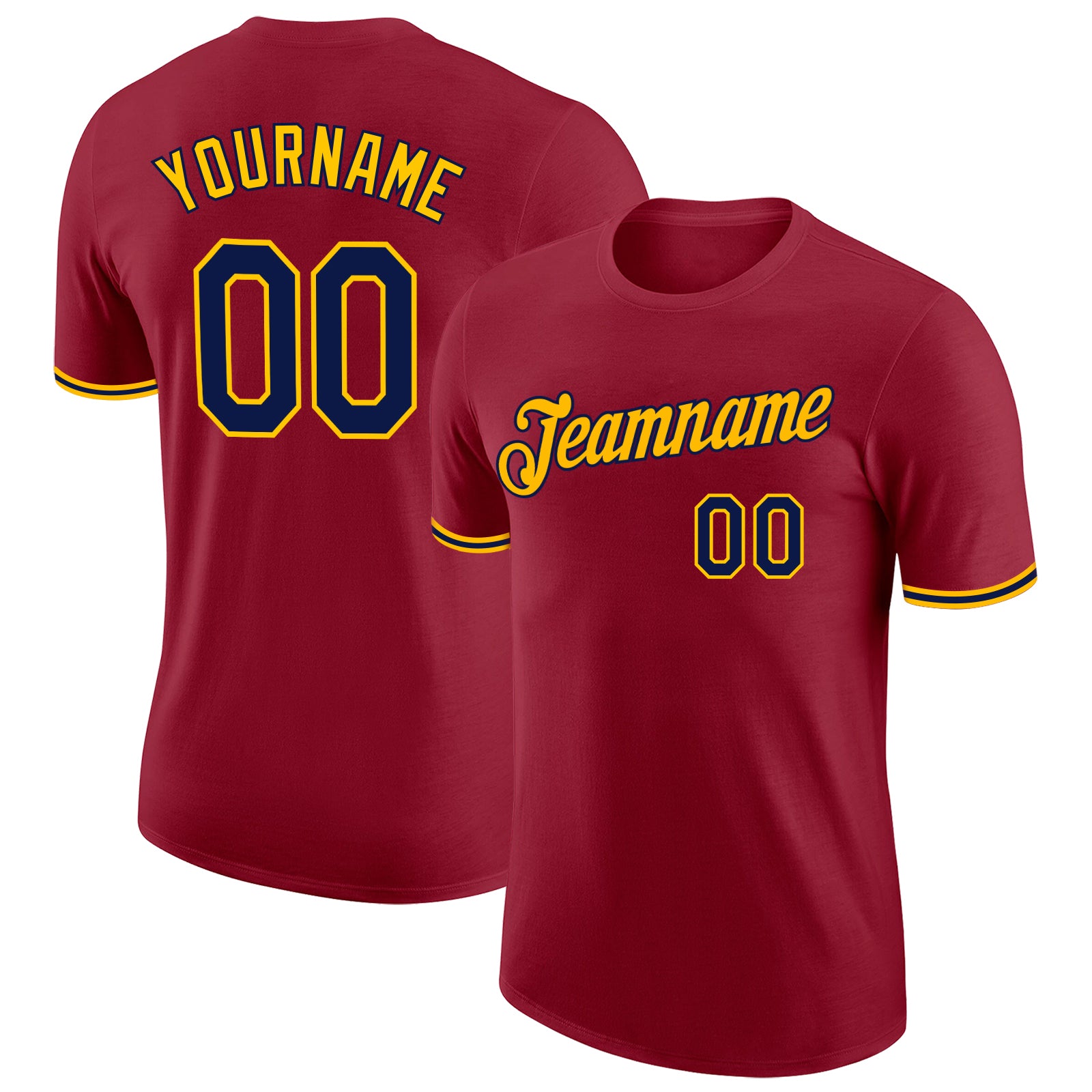 Custom Team Performance T-Shirt with Personalized Name & Number - Crimson Navy-Gold Personalized Crimson Navy-Gold Performance