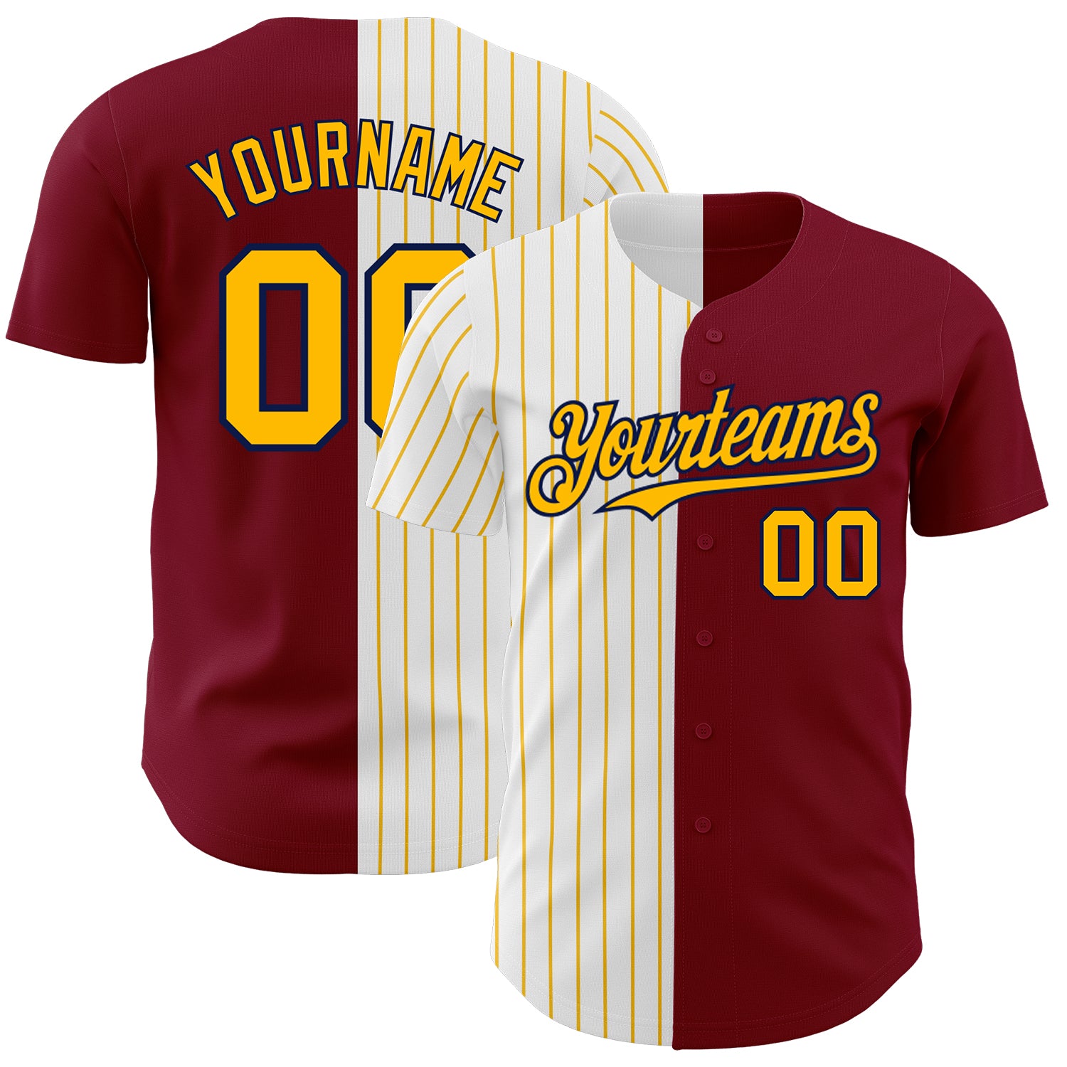 Personalized Crimson Navy Gold Pinstripe Baseball Jersey - Split Design Fashion Jersey Personalized Crimson Navy-Gold Pinstripe