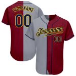 Personalized Baseball Jersey in Crimson Navy-Gray Split Design Personalized Crimson Navy-Gray Split Fashion Baseball Jersey