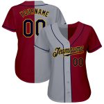 Personalized Baseball Jersey in Crimson Navy-Gray Split Design Personalized Crimson Navy-Gray Split Fashion Baseball Jersey