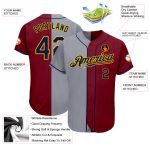 Personalized Baseball Jersey in Crimson Navy-Gray Split Design Personalized Crimson Navy-Gray Split Fashion Baseball Jersey
