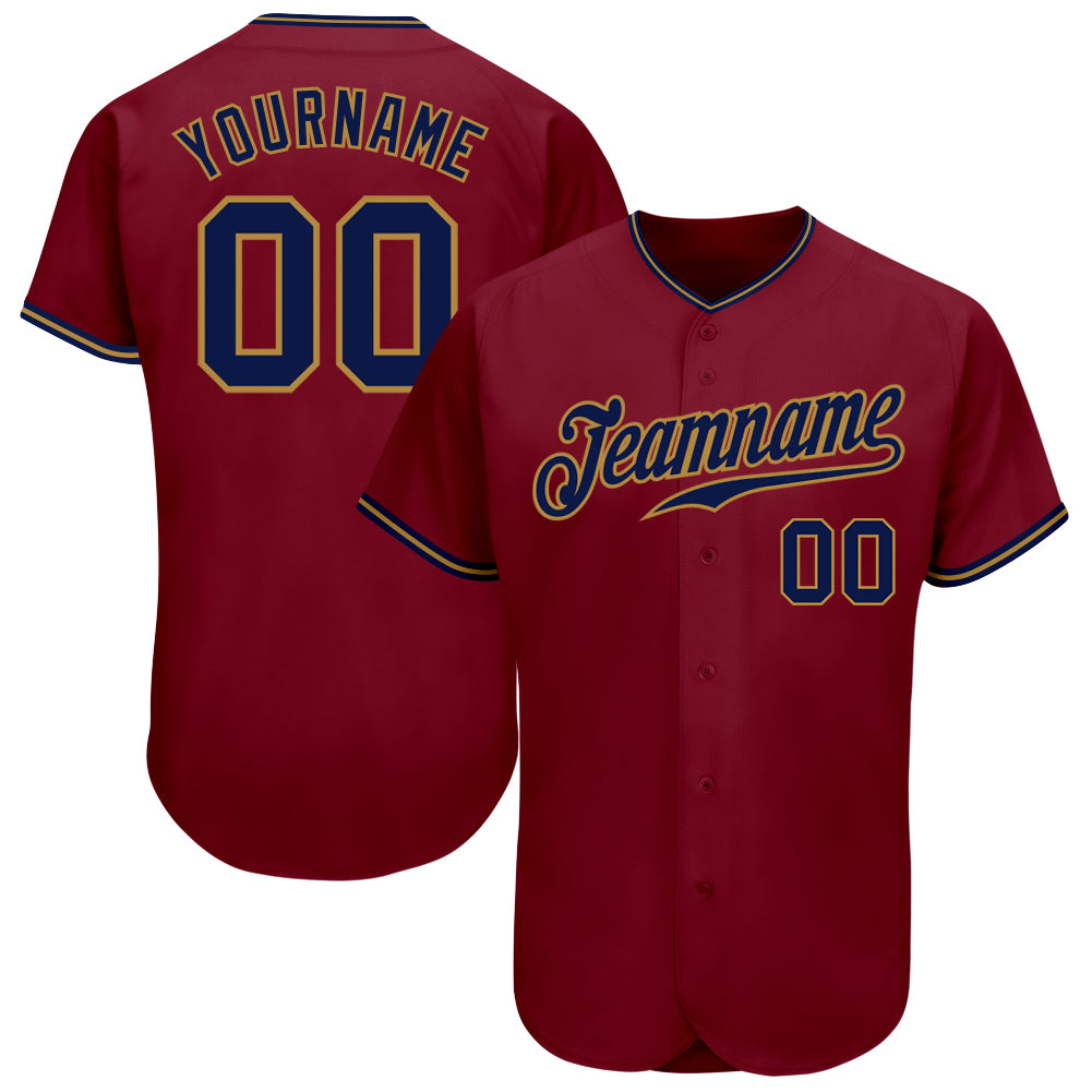 Personalized Baseball Jersey in Crimson, Navy, and Old Gold - Custom Team Wear Personalized Crimson Navy-Old Gold Baseball