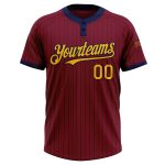 Personalized Unisex Softball Jersey Crimson Navy Pinstripe Gold Two-Button Design Personalized Crimson Navy Pinstripe Gold