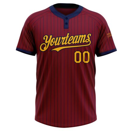 Personalized Unisex Softball Jersey Crimson Navy Pinstripe Gold Two-Button Design Personalized Crimson Navy Pinstripe Gold